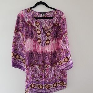 Bright tie dye Print long sleeve boho dress  m